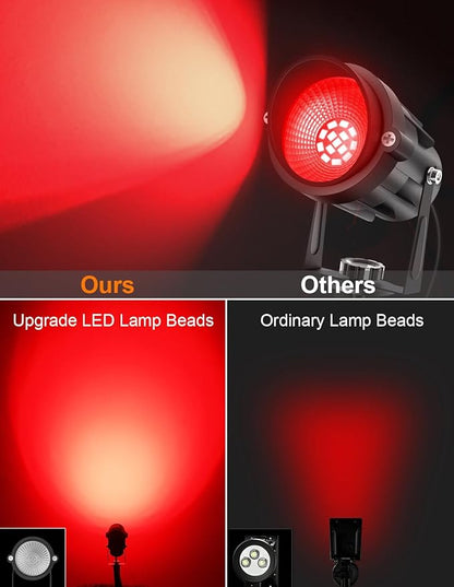 Christmas Red Landscape Lights Outdoor, 14 LED Landscape Lighting with US Plug, IP65 Waterproof Spotlights for Tree Yard Garden Pathway Halloween Decor 4 Pack