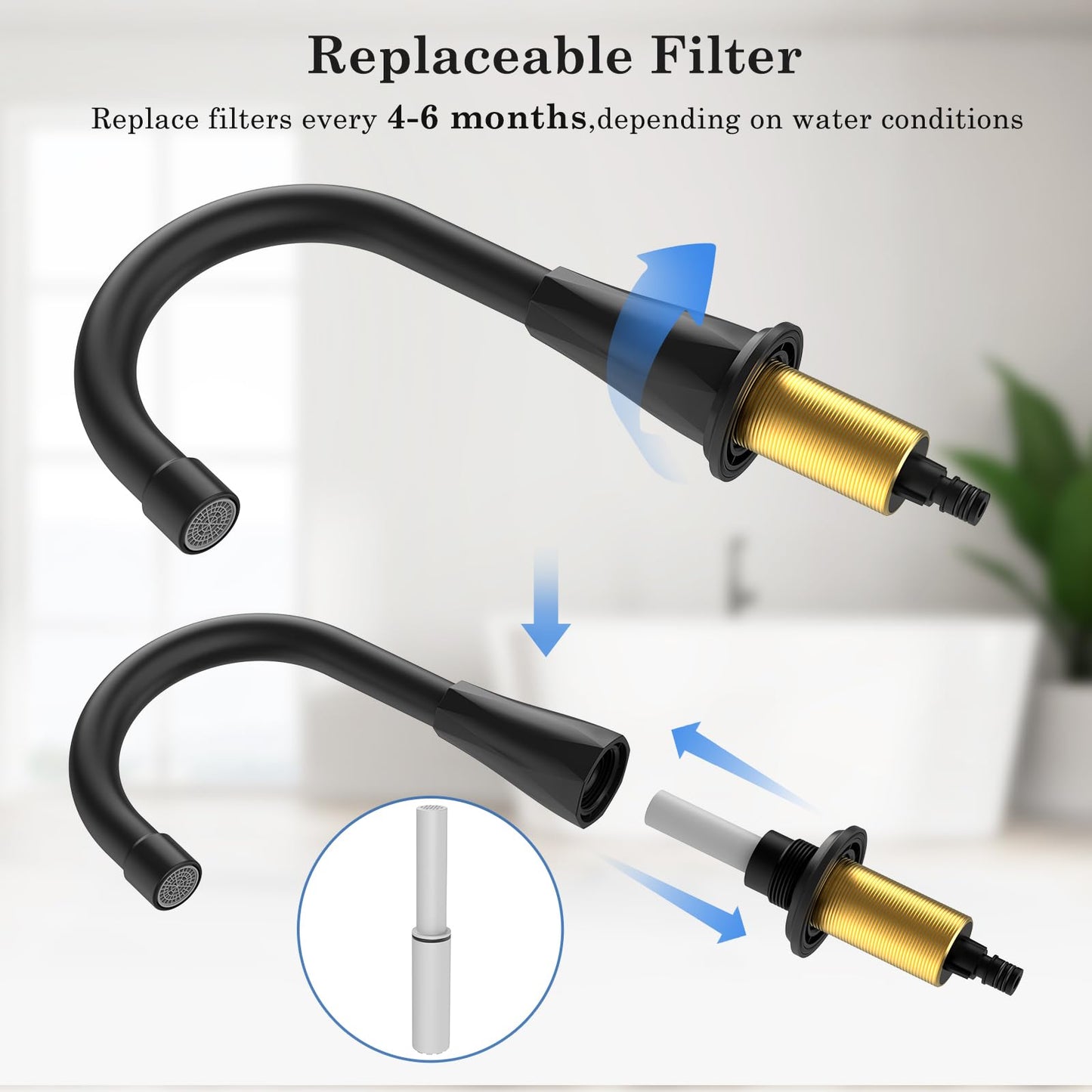 Bathroom Faucets with Filter, Widespread Black Bathroom Sink Faucet for 3 Holes with Pop-up Drain Assembly, Two Handle Vanity Faucet (Contemporary)