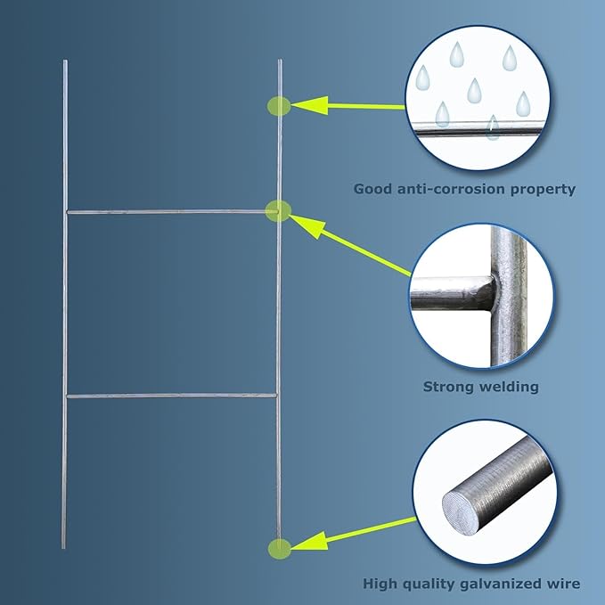 25 Pack H Frame Wire Stakes 16"x7", Metal Yard Sign Stakes for 4mm,5mm and 6mm Corrugated Plastic Yard Signs