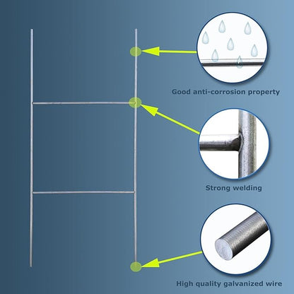 25 Pack H Frame Wire Stakes 16"x7", Metal Yard Sign Stakes for 4mm,5mm and 6mm Corrugated Plastic Yard Signs