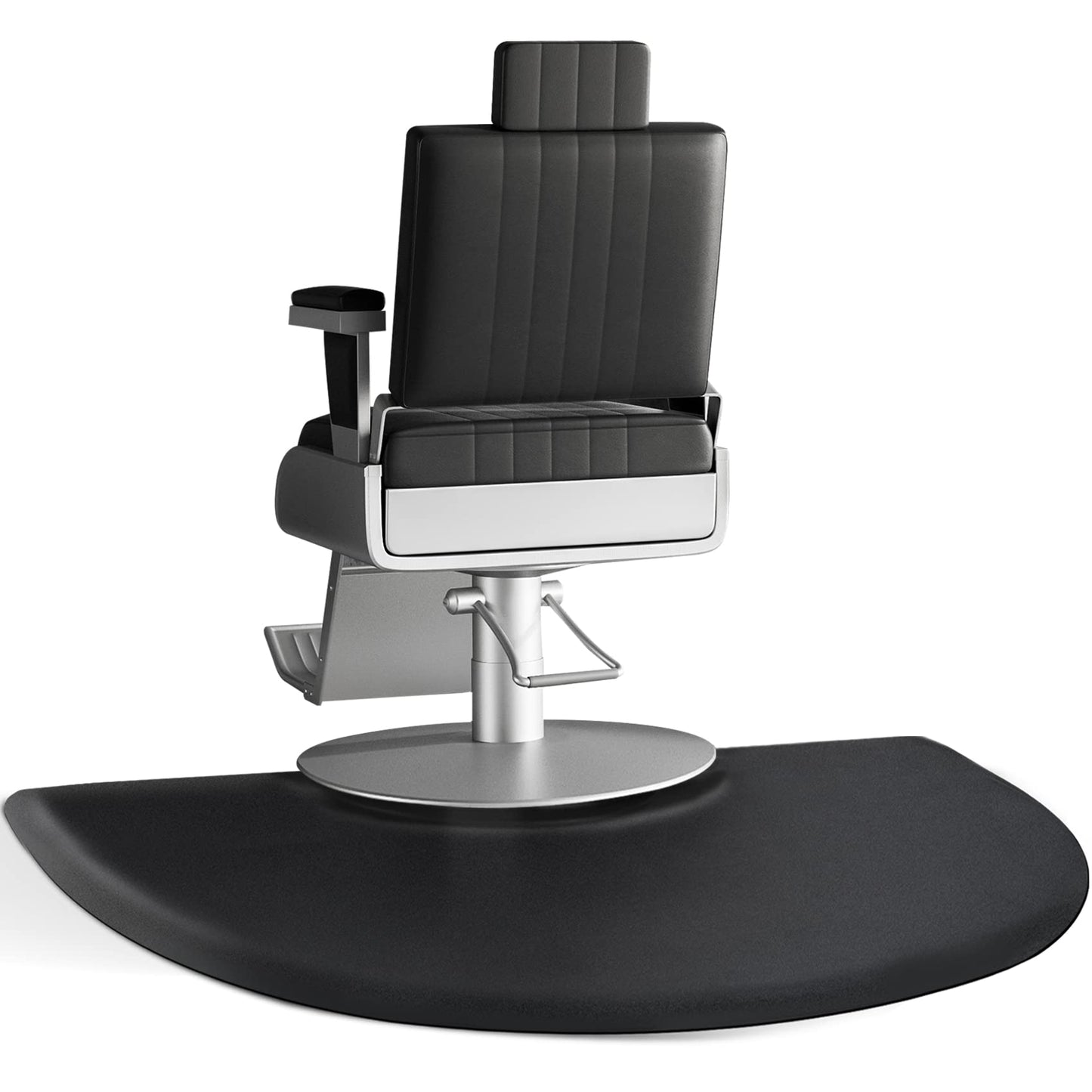 Barber Salon Chair Mat - 3x5 Anti-Fatigue Salon Floor Mat - Black Semi-Circle - 5/8" Thick