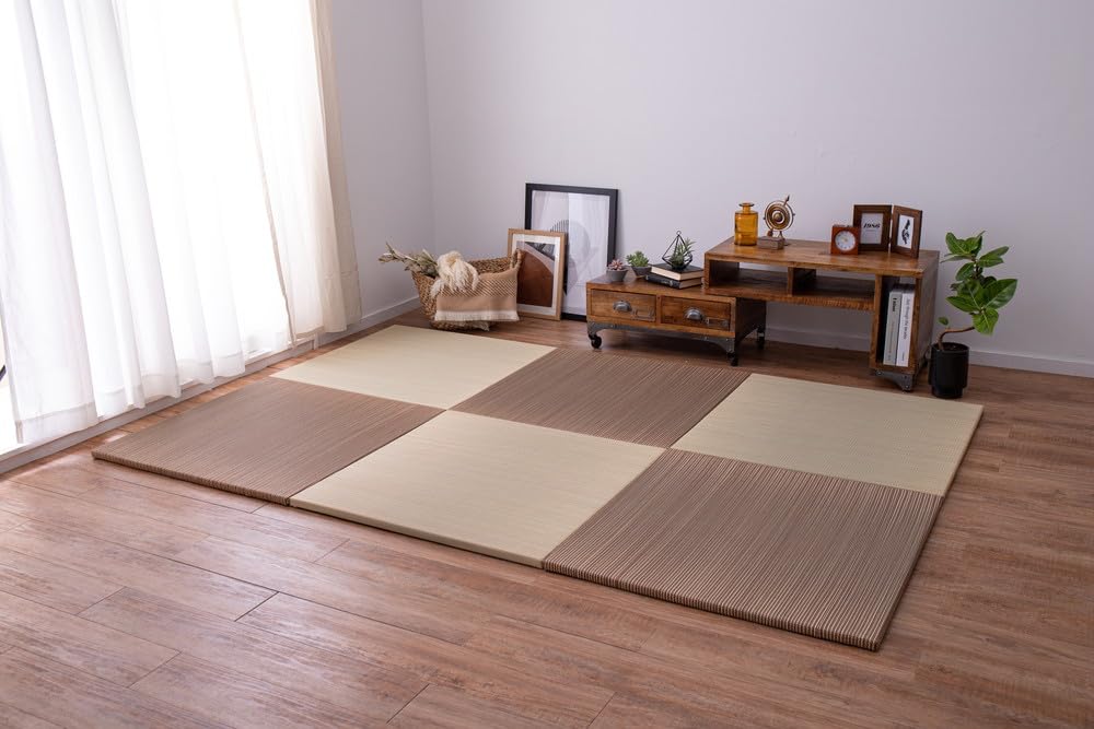 パレットライフ PaletteLife Rimless Lightweight Portable Tatami Mats, Set of 6, Brown, 32.3 x 32.3 x 1.0 inches (82 x 82 x 2.5 cm), Modular Tatami Mattress
