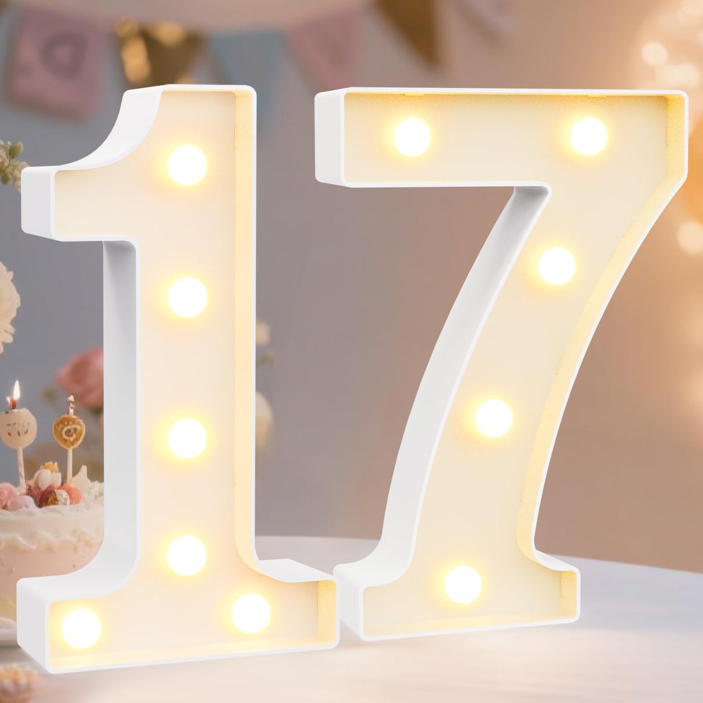 Pooqla Decorative LED Light Up Number Letters, White Plastic Marquee Number Lights Sign for Wedding Decor, Battery Operated (17)