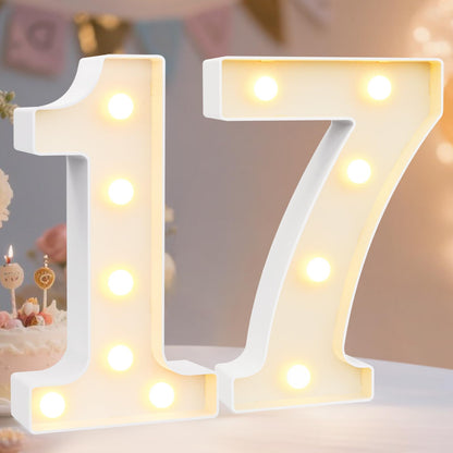 Pooqla Decorative LED Light Up Number Letters, White Plastic Marquee Number Lights Sign for Wedding Decor, Battery Operated (17)