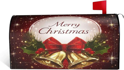 Festive Magnetic Mailbox Cover Christmas Bell Pattern Outdoor Mailbox Protector Holiday Seasonal Decorative Garden Yard Home Standard Size 21 x 18 Inch