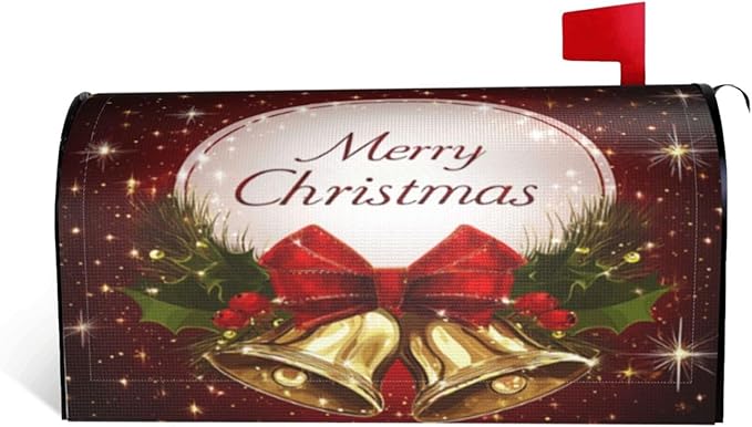 Festive Magnetic Mailbox Cover Christmas Bell Pattern Outdoor Mailbox Protector Holiday Seasonal Decorative Garden Yard Home Large Size 25.5 x 21 Inch