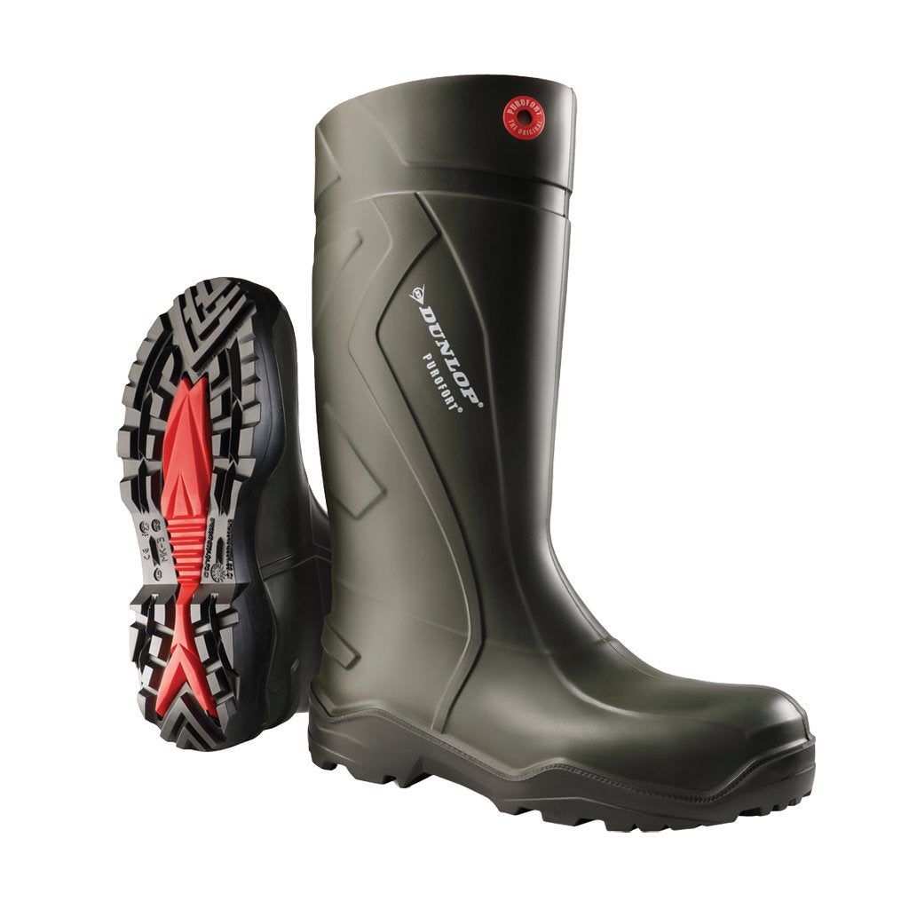 Dunlop Purofort Waterproof Work Boots for Men - Lightweight Insulated Rubber Boots Slip Resistant , Green/Black - 9
