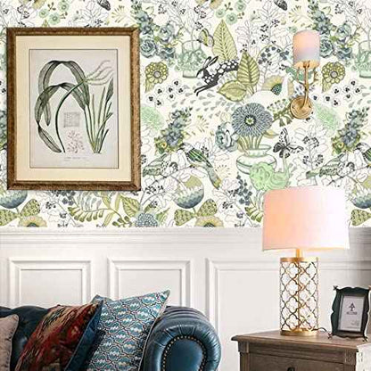 Wudnaye Floral Wallpaper Green Peel and Stick Wallpaper 17.7inch ¡¿ 118.1inch Green Contact Paper Stick and Peel Wallpapers Plants Flower Decorative Contact Paper for Shelves
