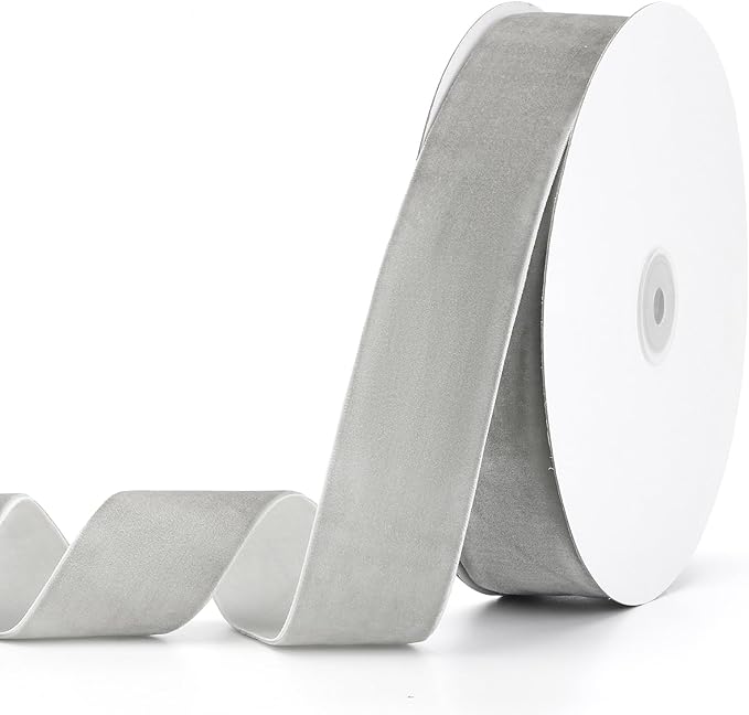 Silver Gray Velvet Ribbon 1-1/2" x 20Yd,Great for Gift Wrapping,Hair Bows Making, Wreaths,Wedding and Christmas Party Decoration(Silver Gray 1-1/2")