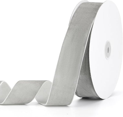 Silver Gray Velvet Ribbon 1-1/2" x 20Yd,Great for Gift Wrapping,Hair Bows Making, Wreaths,Wedding and Christmas Party Decoration(Silver Gray 1-1/2")