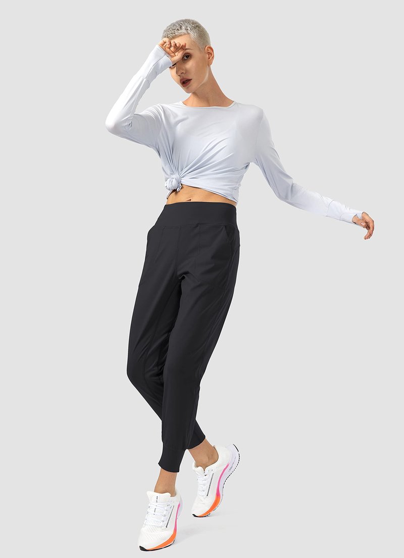 Soothfeel Women's Joggers with Zipper Pockets High Waisted Athletic Workout Yoga Pants Joggers for Women Black