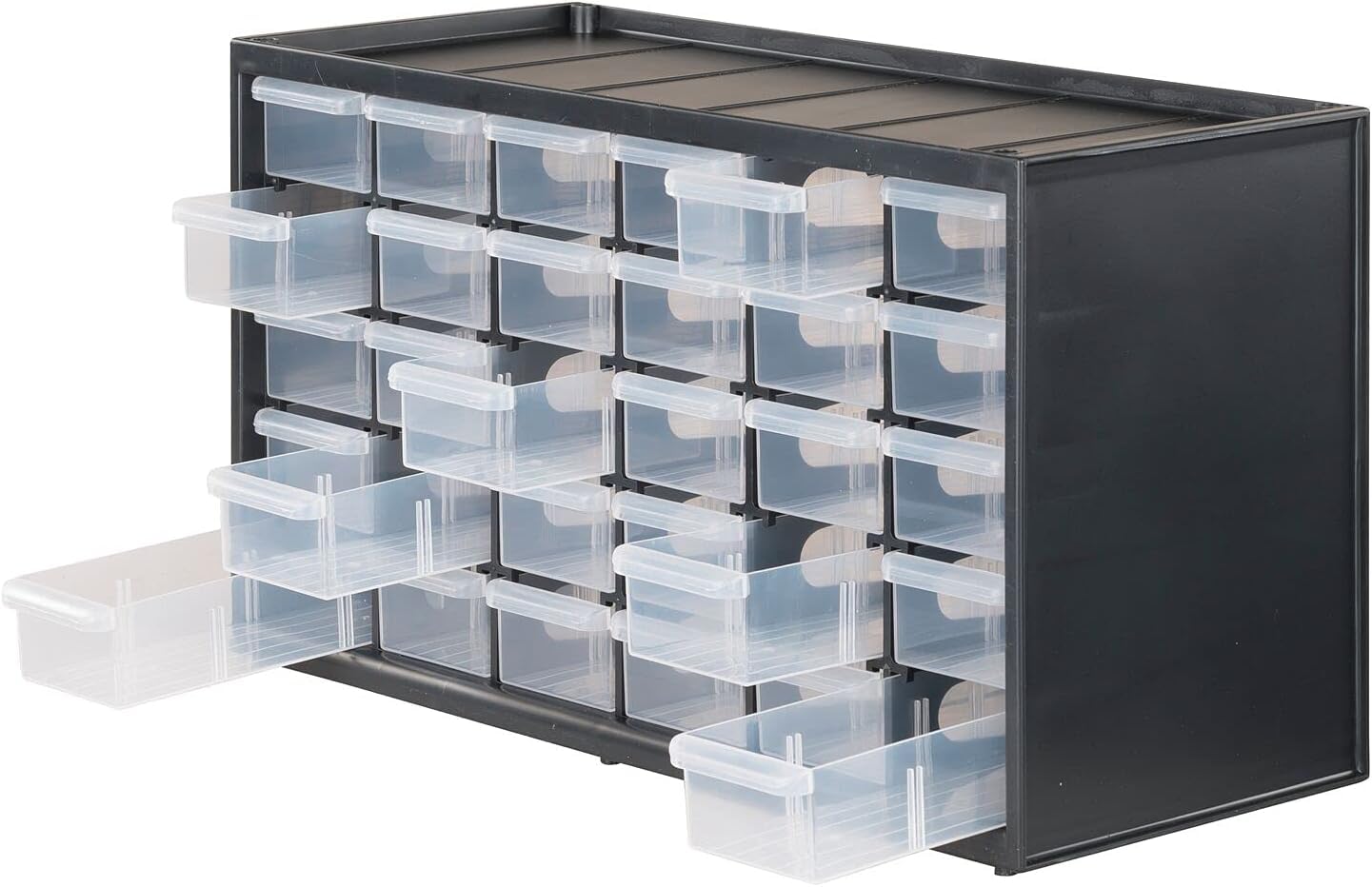 CRAFTSMAN Storage Organizer, 30 Small Drawer Modular Storage System, Easily Stackable, Plastic, Black, White (CMST40730)
