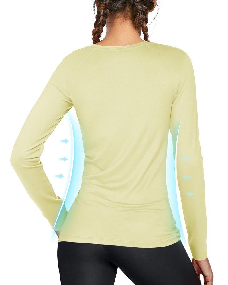 isnowood Womens Long Sleeve Rash Guard, UV UPF 50+ Sun Protection Shirts, Quick Dry Lightweight Tops for Swimming Workout Hiking Running Bright Yellow