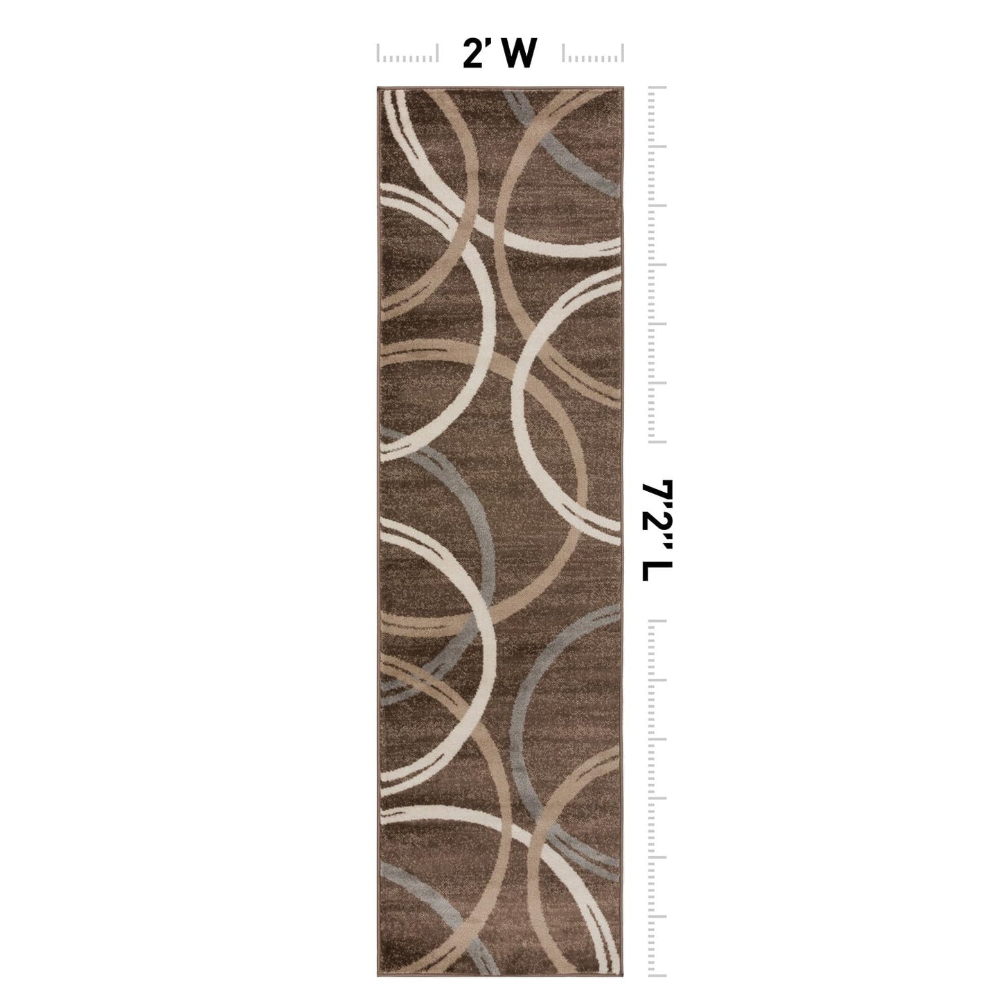 Rugshop Modern Wavy Circles Design Runner Rug, Carpet with Jute Backing for Hallway, Entryway, or Kitchen, Brown, 2' x 7'2"