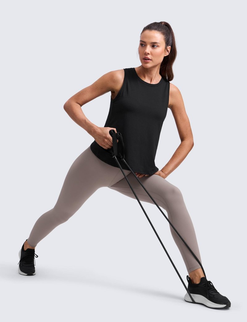 CRZ YOGA Cotton-Blend Split Open Back Tank Tops for Women - Workout Athletic Gym Casual Crewneck Sleeveless Shirts Black Medium