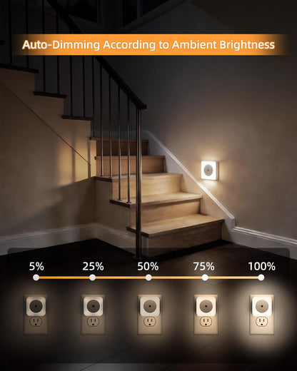 6-Pack LED Night Lights Plug into Wall,Bright Nightlight Auto-On/Off and Dimmable,0.5W Plug in Socket Night Light,Smart Sensor,Daylight White,for Adults Kids Bedroom Bathroom Hallway Kitchen Decor