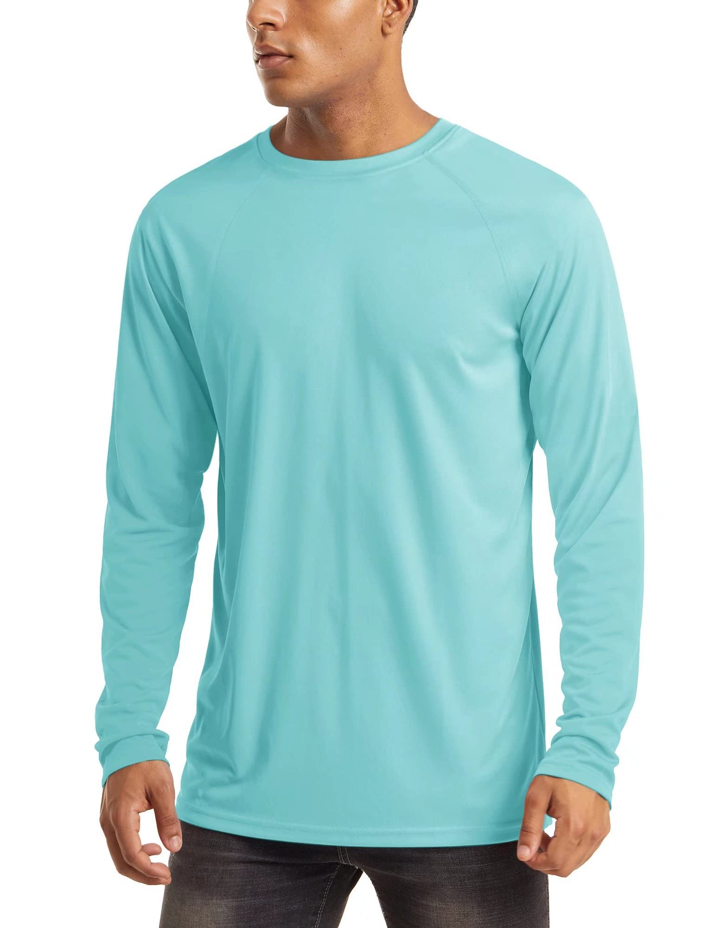 Workout Shirts for Men Long Sleeve UPF 50 Protection Shirts Quick Dry Shirts Sun Protection Shirts Athletic Shirts Aqua Blue