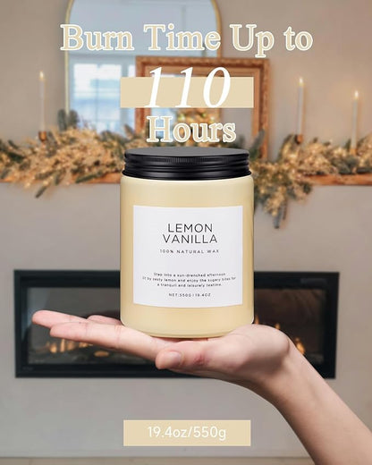 M&SENSE Candles Lemon Vanilla Scented, 19.4oz 110 Hours Long Lasting for Home 2 Wick Natural Soy Wax Non Toxic Candles in Glass Jar, Stress Relief Gifts for Women and Men