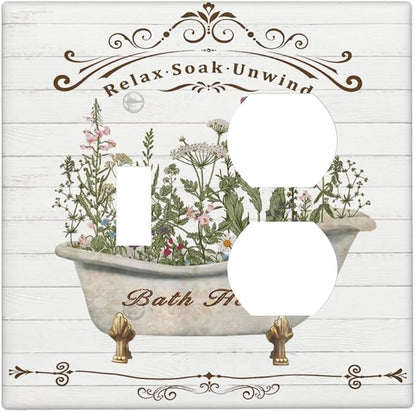 Decorative Light Switch Cover Plate Rustic Farmhouse Wooden Board Botanical Flower 2 Gang Outlet Covers 1 Toggle 1 Duplex Wall Plate Decorate Electrical Switch Plate Covers for Bathroom Home