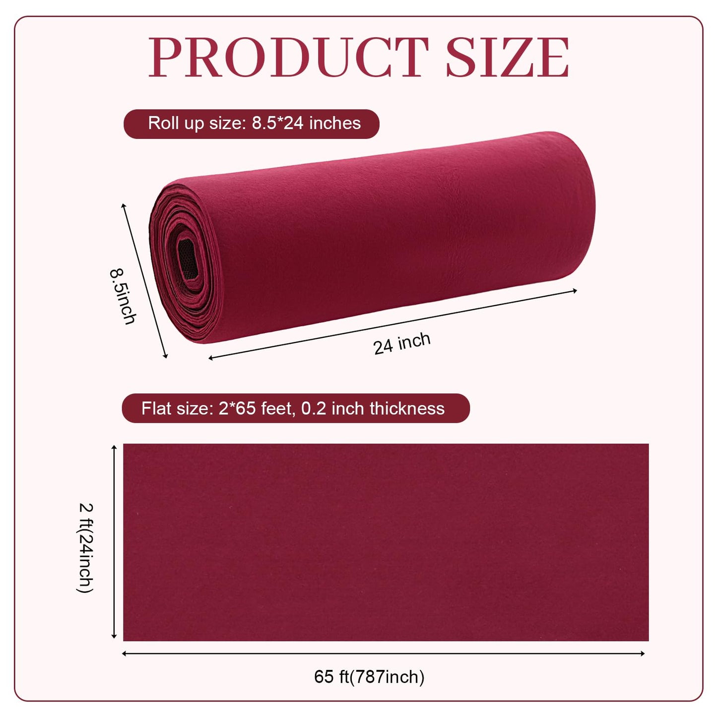 Nuanchu 1 Roll Cuttable Aisle Runner with Rubber Backing 2 x 65 ft Non Slip Carpet Rug Entryway Runway Carpet Runner for Wedding Ceremony Event Indoor Outdoor Party Decor(Burgundy,Felt)