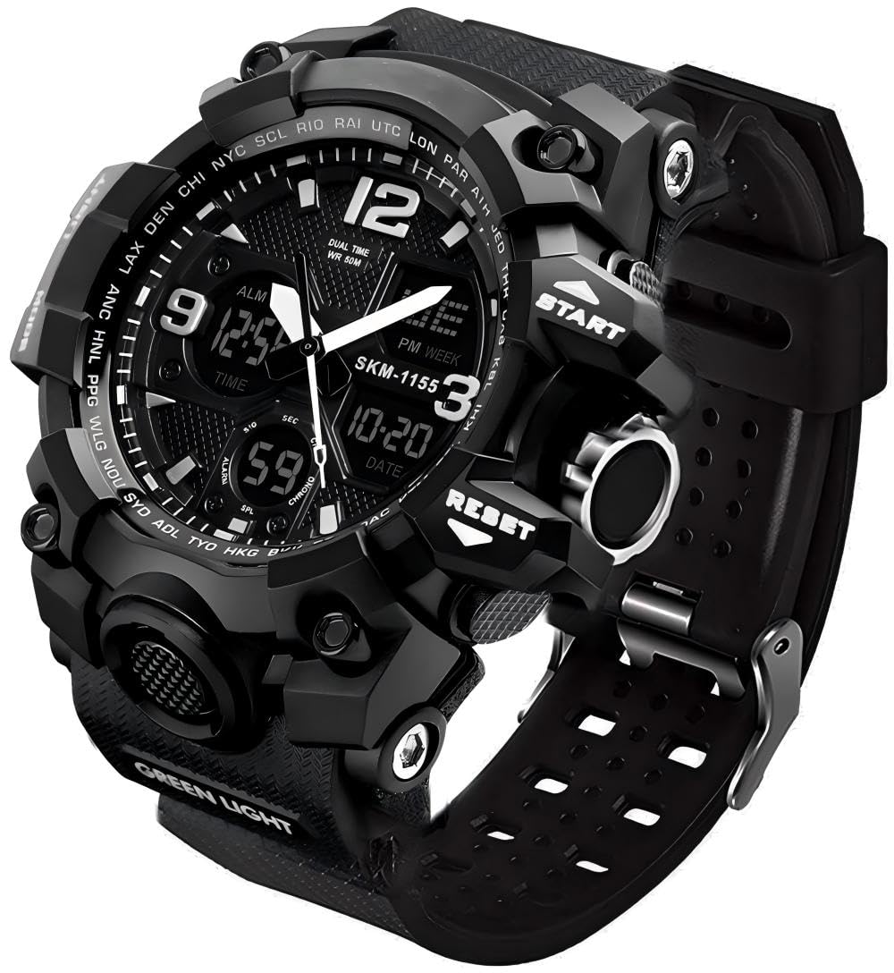 LYMFHCH Men's Analog Sports Watch, LED Military Digital Watch Electronic Stopwatch Large Dual Dial Time Outdoor Army Wrist Watch Tactical