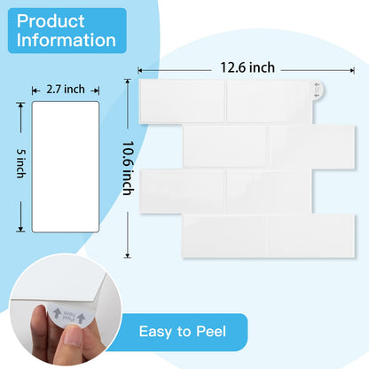 Art3d 10-Pack Heavy-Duty Peel and Stick Backsplash, 12.6 x 10.6 Inch Stick on Wall Tiles for Kitchen Bathroom Countertop Decor, White
