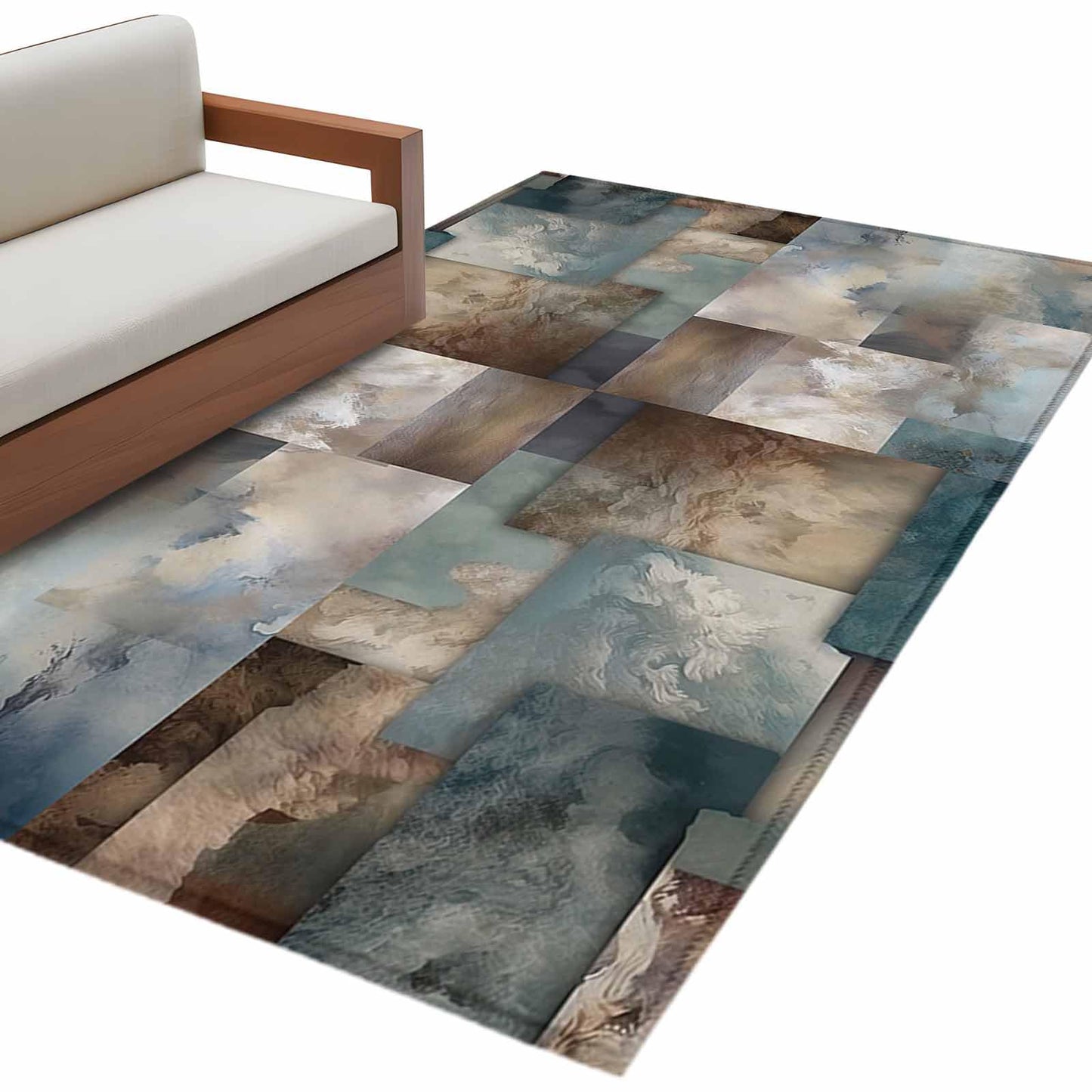 Area Rug 4'x6', Blue Brown Geometric Non-Slip Runner Rug Carpet for Bedside, Modern Ombre Abstract Art Washable Outdoor Indoor Area Rugs Mat for Entryway/Living Room/Bedroom/Kitchen/Office