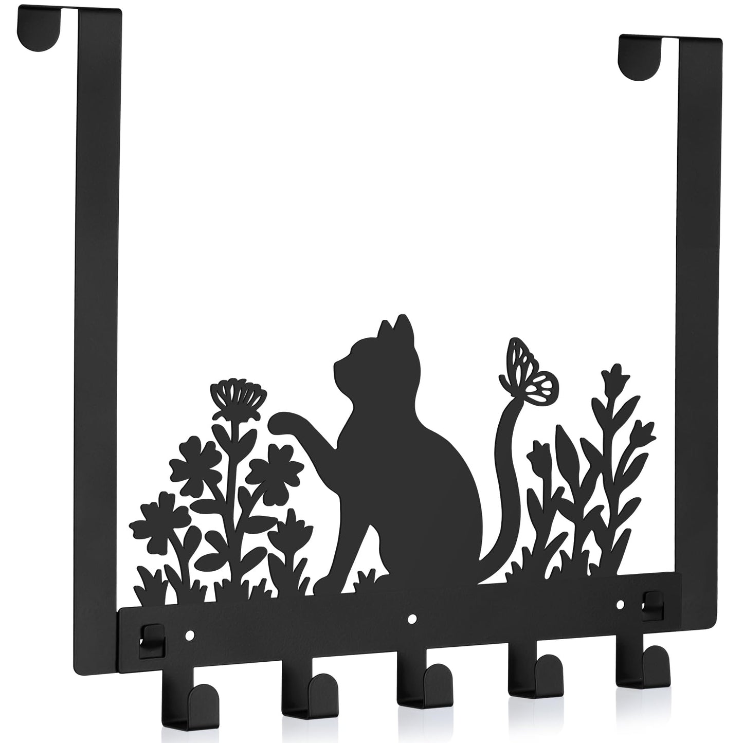 Reallnaive Black Cat Over The Door Hooks Gothic Bathroom Decor Hanger Wall Mount Rack Holder for Towel, Hat, Coat, Cloth, Keychain, Bag, Christmas Gift for Cat Lovers