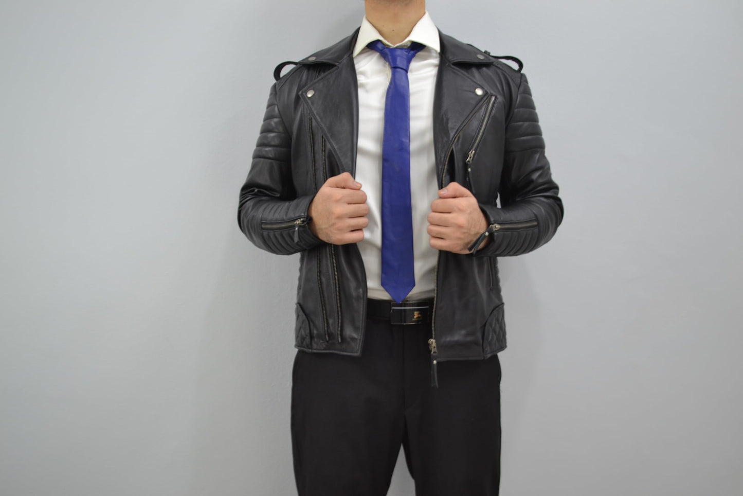 Mens Lamb Leather Necktie - Skinny Solid Casual Business Wear Narrow Leather Slim Tie- Neckties for Party Wedding Gift (Black Tie)