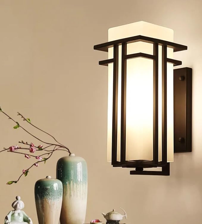 Outdoor Wall Light Fixtures, Exterior Waterproof Lanterns, Porch Sconces Wall Mounted Lighting with Modern Frosted Glass, Black Aluminum Wall Lamps for Patio Front Door Entryway, (Type_A 15.4''H)