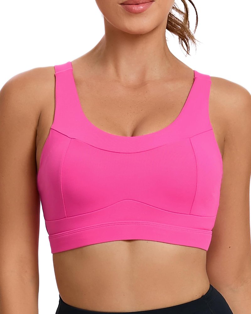 RUNNING GIRL High Impact Sports Bras for Women,Racerback Running Bra Workout Crop Tank Tops Longline Sports Bra Push up(WX2667 Hot Pink L)