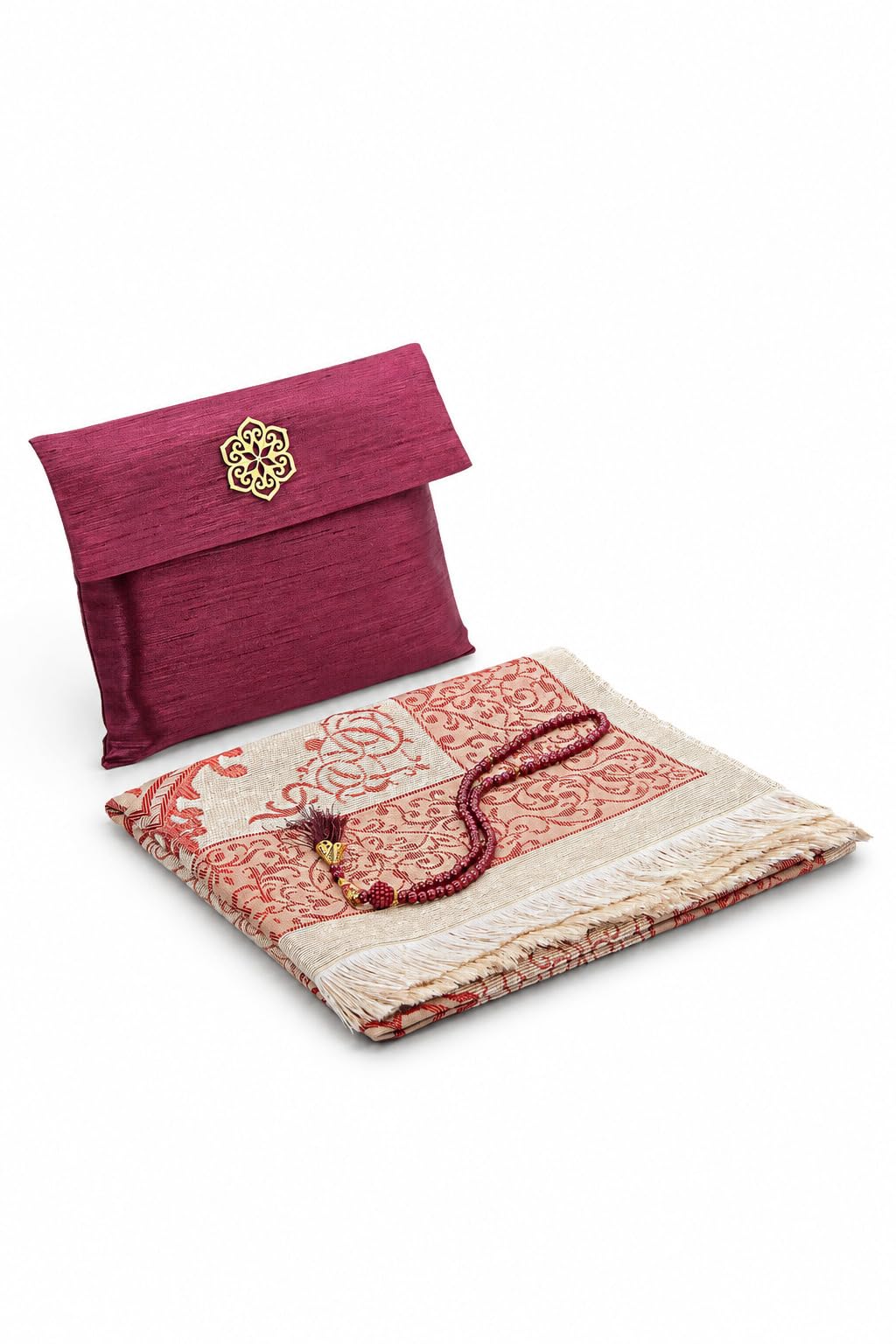 ihvan online Muslim Prayer Rug with 99 Beads Tasbih & Travel Bag, Soft Taffeta Sajadah, Lightweight & Foldable Janamaz, Portable Prayer Mat, Islamic Gift for Eid, Ramadan, Hajj & Umrah, Burgundy