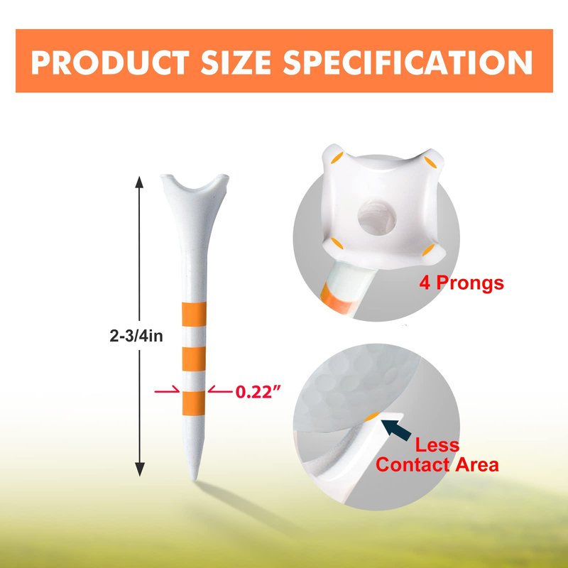 Full Choice 100 Pack Plastic Golf Tees 2-3/4" - Low Resistance Design to Reduce Friction & Boost Distance, White with Orange Stripes