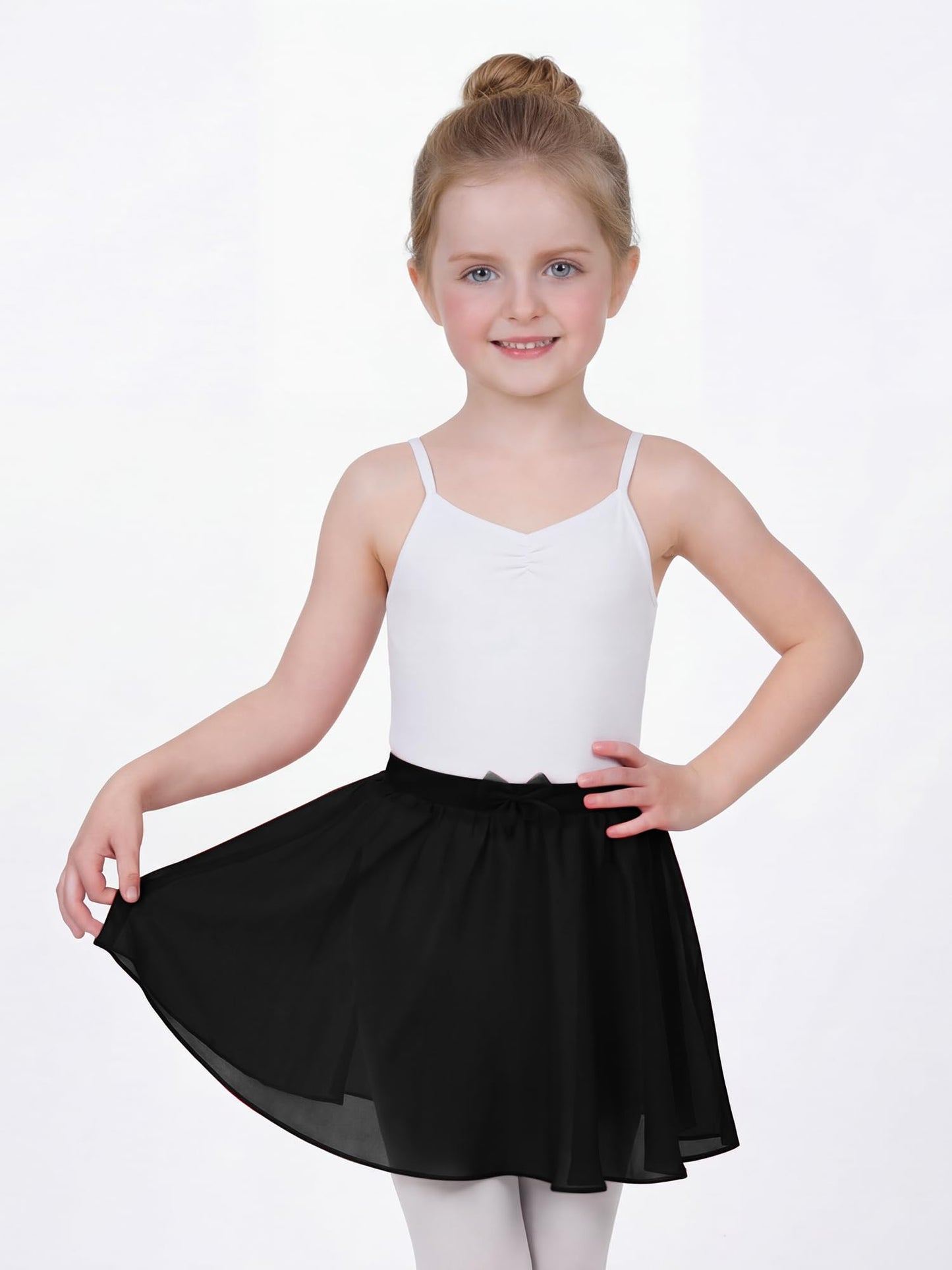 Stelle Girls Ballet Skirt, Chiffon Dance Skirt for Girls with Mesh Bowknot, Elastic Waist Pull-on Skirts for Ballet (Black,12-14Years)