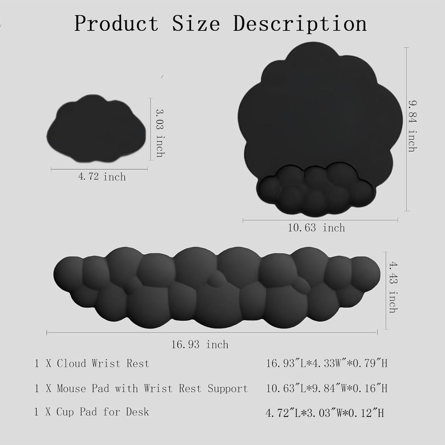 Cloud Wrist Rest Keyboard Ergonomic Wrist Pad for Keyboard and Mouse Coaster Cloud Mouse Pad Set Leather PU Non-Slip Wrist Rest Support for Computer Laptop Gaming Mac Home Office Relief Pain Black