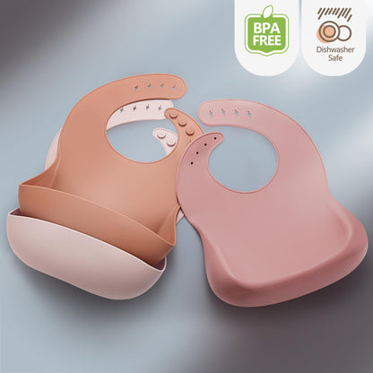 Eascrozn Silicone Bibs for Babies Toddler Girls Set of 3, Soft Adjustable Baby Bibs for Eating, BPA Free, Waterproof Bibs for Baby Feeding Essentials Baby Gifts