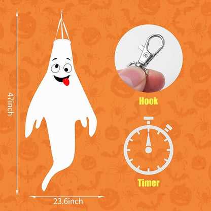 Halloween-Decorations-Outdoor Hanging-Ghost Windsocks for Trees with Timer, LED Ghosts to Hang in Tree Porch Yard, Waterproof, Timer, 4 Pcs (No Batteries)