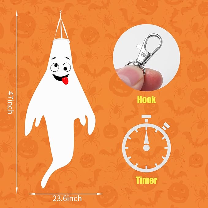 Halloween-Decorations-Outdoor Hanging-Ghost Windsocks for Trees with Timer, LED Ghosts to Hang in Tree Porch Yard, Waterproof, Timer,2 Pcs (No Batteries)