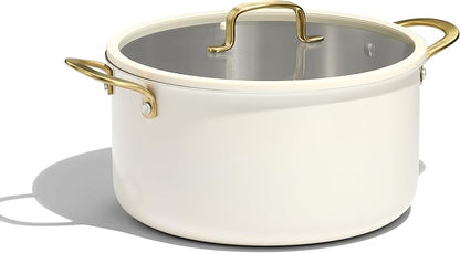 CAROTE 8QT Full Clad Tri Ply Stainless Steel Stock Pot with Lid, Kitchen Soup Pot, All Stoves Compatible, Oven & Dishwasher Safe, Stay Cool Handle, White, Mothers Day Gifts