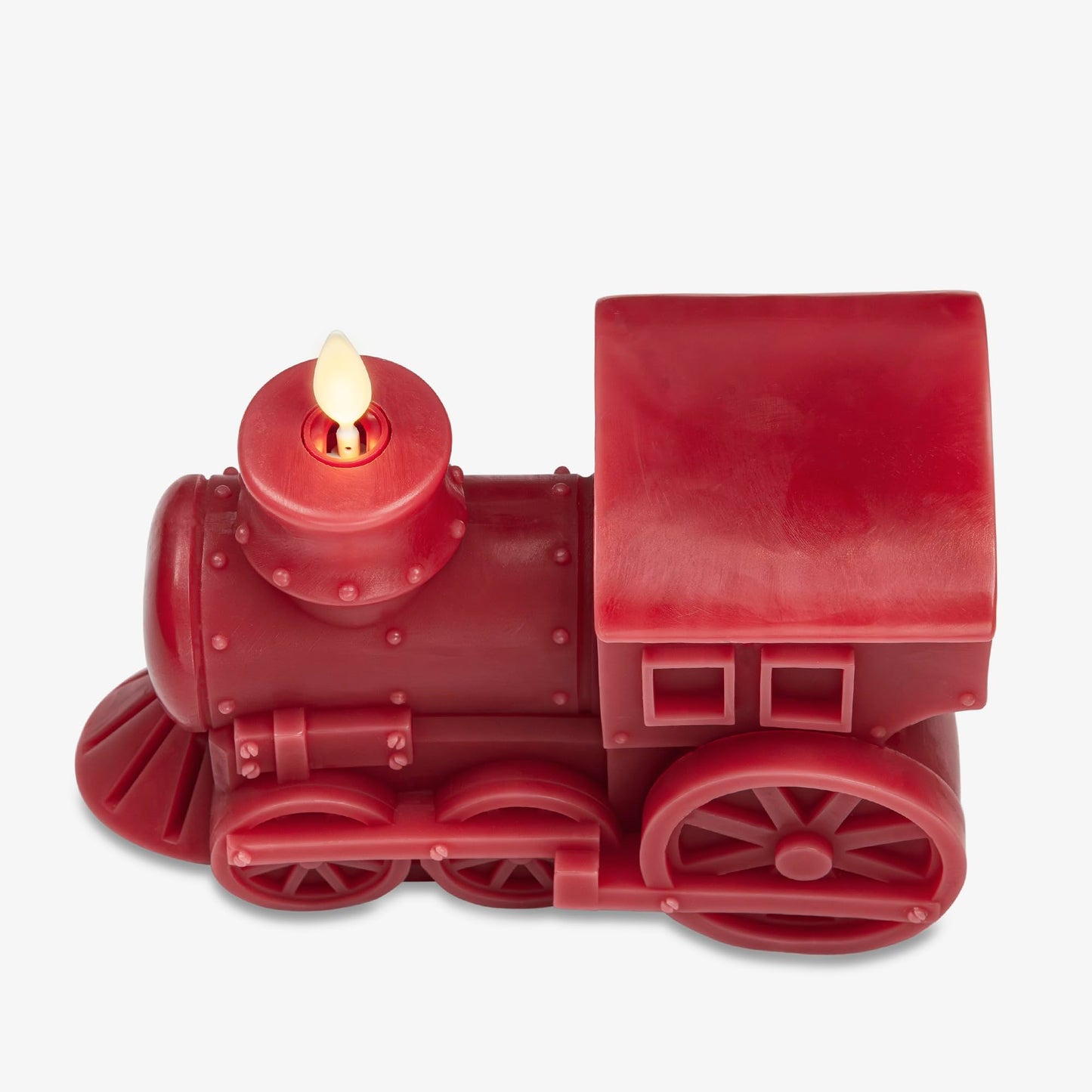 Luminara - Flameless Holiday LED Candle Battery Operated Moving Flame - Red Train - Pack of 1-7.3x5.5x5.5 - Auto Timer Built-in 5-Hour Timer Candle