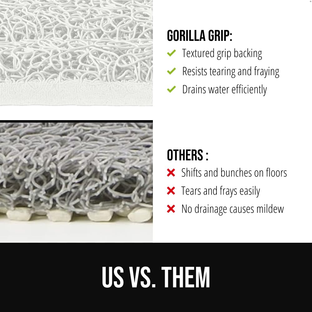 GORILLA GRIP Exfoliating Bath and Shower Mat, Textured Backing, 35x16 Soft Loofah-Style Foot Scrubber for Outside or Inside Bathtub, Quick Dry Easy Drainage Tub Floor Mats, Bathroom Essentials, White