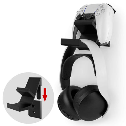 Linkidea Gaming Headset & Controller Holder, Dual Gamepad Controller & Headphone Hanger for PS5, PS4, Xbox One, Xbox 360, Pulse 3D Headset, Wall Mount Stand Universal Headsets (Black)