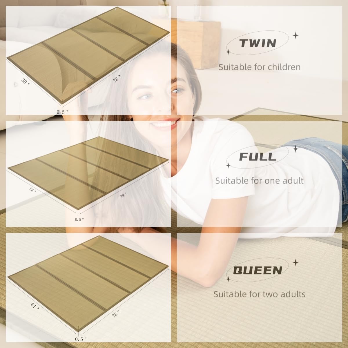 MustMat Tatami Mat Rush Grass Tatami Mattress Japanese Traditional Foldable (full-55"x78")