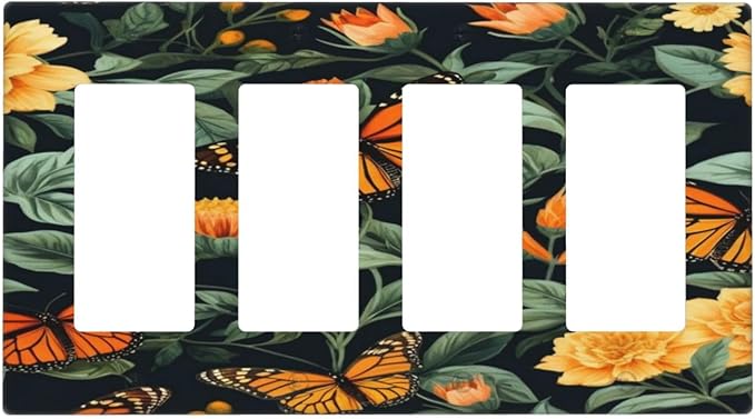 Butterflies Flower Garden Light Switch Cover 4 Gang Rocker Decora Outlet Covers Wall Plate Decorative Switchplate Electrical Faceplate GFCI for Farmhouse Living Bedroom Decor