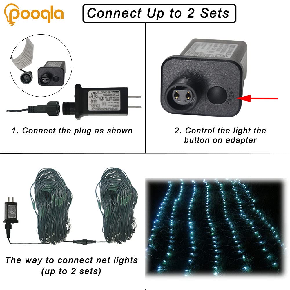 Pooqla Net Lights, 300LED Christmas Outdoor Mesh Light, 14.8x4.9 ft Fairy String Mesh Light 8 Modes Green Wire, Connectable Waterproof Net Lights for Bushes Tree Yard Christmas Decor, Cool White