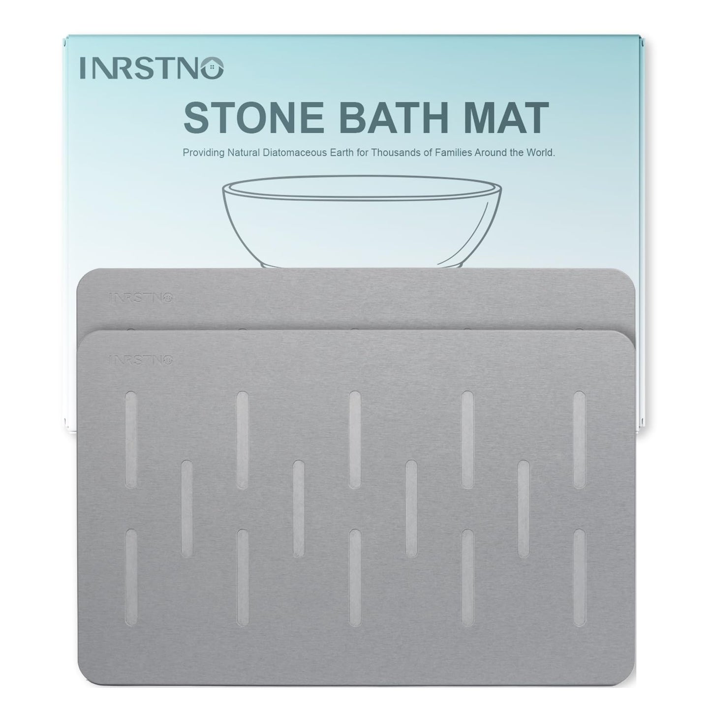 INRSTNO Large Stone Bath Mat 2 Pack, 31.5'' x 19.7'' Quick Drying Diatomaceous Earth Mat Large, Super Absorbent, Non Slip Diatomite Stone Bath Rugs for Bathroom, Easy to Clean (Light Grey)