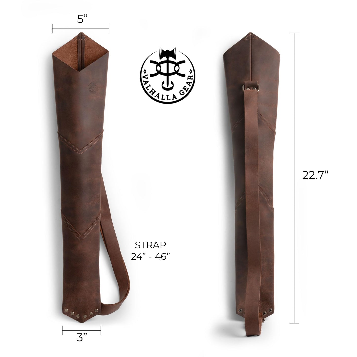 Valhalla Gear, Back Arrow Archery Quiver, Vintage Holder for Shooting Practice, Training, Full Grain Leather, Handmade Archer Accessories (Bourbon Brown)