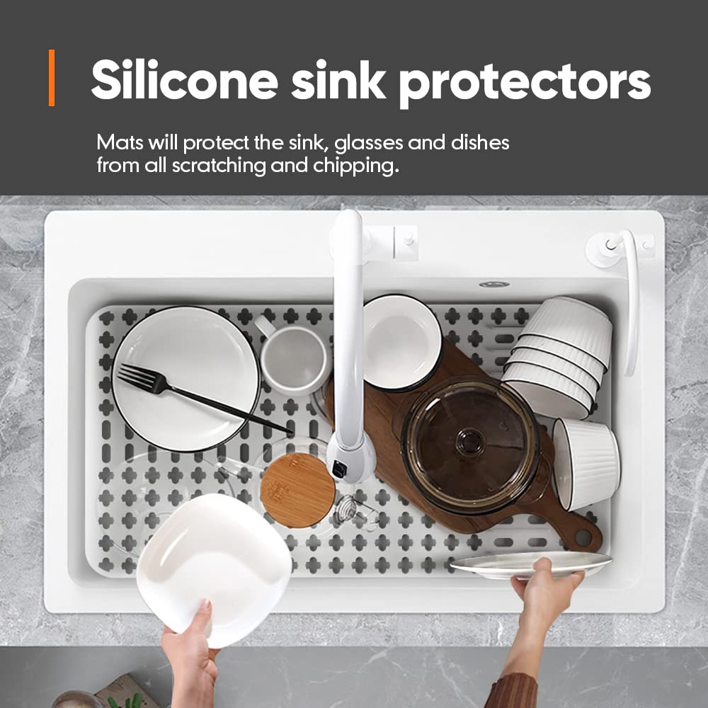 Moryimi Large White Silicone Sink Mat and Protector With Cutout Drain Holes for Kitchen Farmhouse Stainless Steel Ceramic Sinks 25"x13"