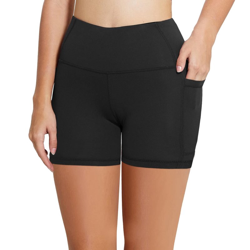 baleaf Biker Shorts for Women 5" Workout Yoga Gym Spandex Running Volleyball Compression Tummy Control Short with Pockets Black M