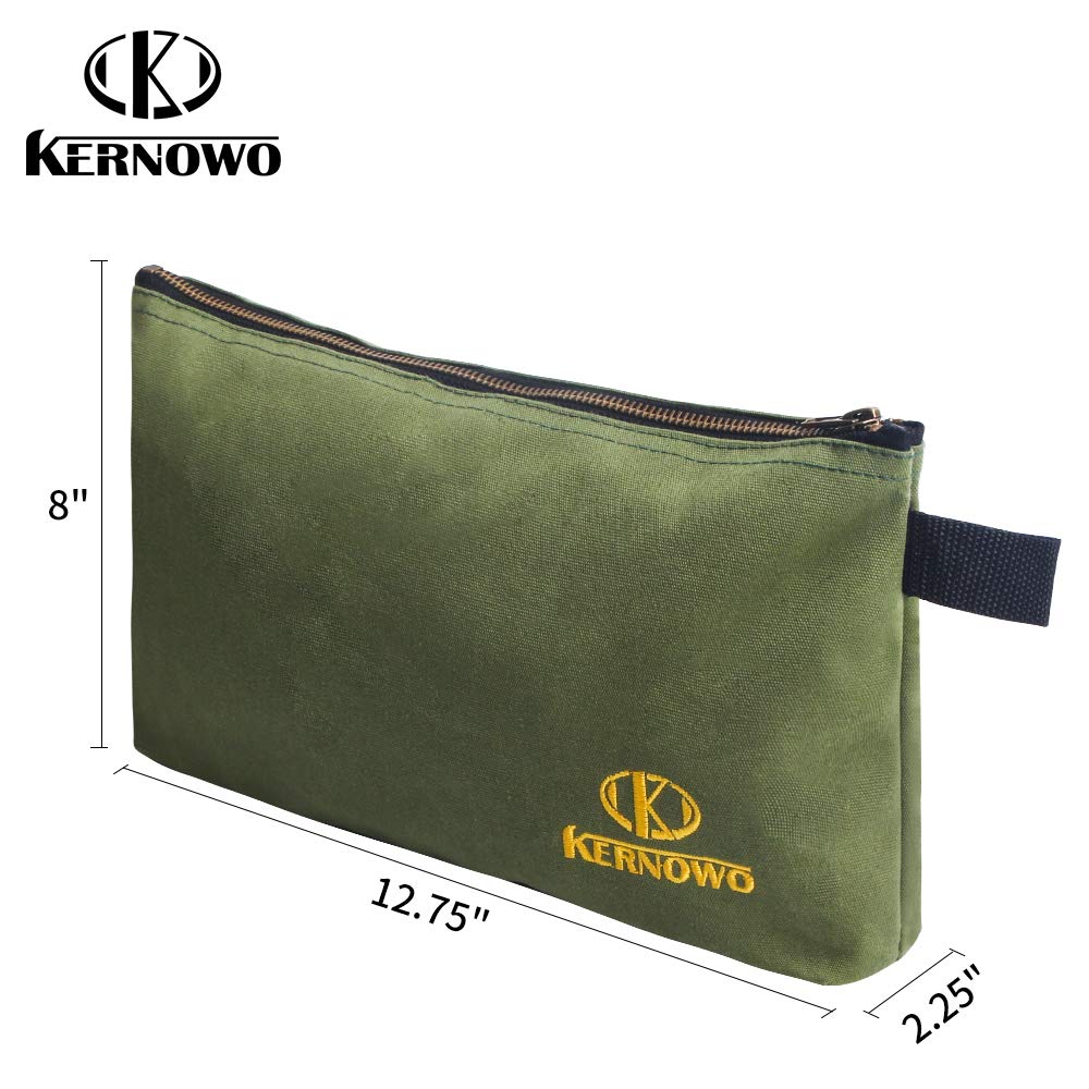 OTEVORP Premium Canvas Tool Pouch Zipper Bag,Small Tool Bag,Multipurpose Storage Pouch(4Pack 12.75x8x2.25 inch 20oz Water Resistant Heavy Duty Army Green Flat Bottom Tool Bag with Brass Zipper)